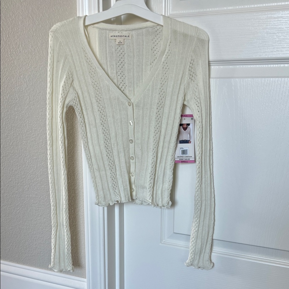 Aeropostale Cream V-Neck Button Ribbed Knit Cardigan